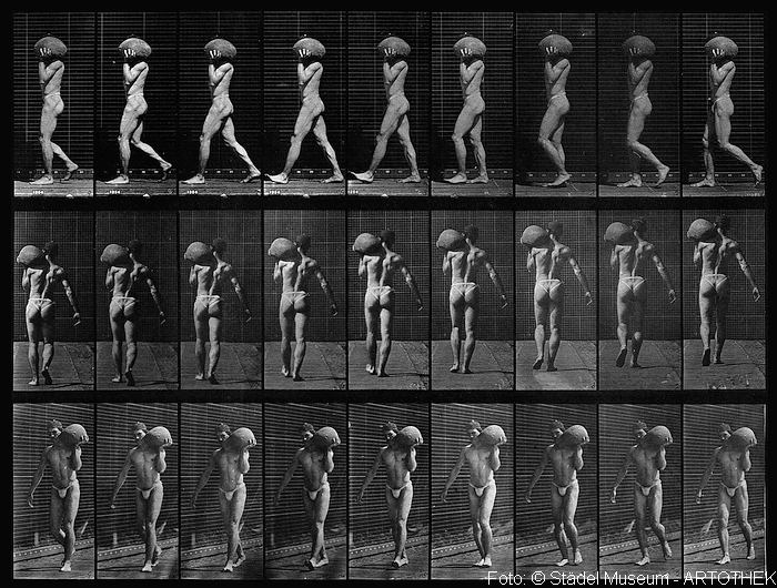 Mann einen Ball tragend, aus der Animal Locomotion Serie (Tafel 26). 1887