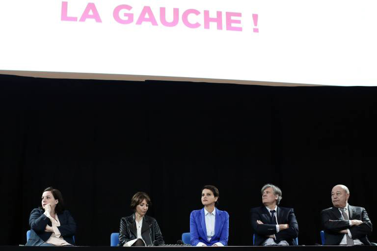 Emmanuelle Cosse, Marisol Touraine, Najat Vallaud Belkacem, Stephane Le Foll, Jean-Michel Baylet-Meeting ÒEh oh left!Ó gathering around Stephane Le Foll friends of Franois Hollande to defend the social assessment of the Head of the State, Paris, France, on April 25, 2016. Photo par Stephane Lemouton/Imago PUBLICATIONxNOTxINxFRA - Emmanuelle COSSE Marisol Touraine Najat VALLAUD Belkacem Stephane Le foll Jean Michel Baylet Meeting  Oh left Ó Gathering Around Stephane Le foll Friends of Franois Hollande to Defend The Social Assessment of The Head of The State Paris France ON April 25 2016 Photo Par Stephane  Imago PUBLICATIONxNOTxINxFRA